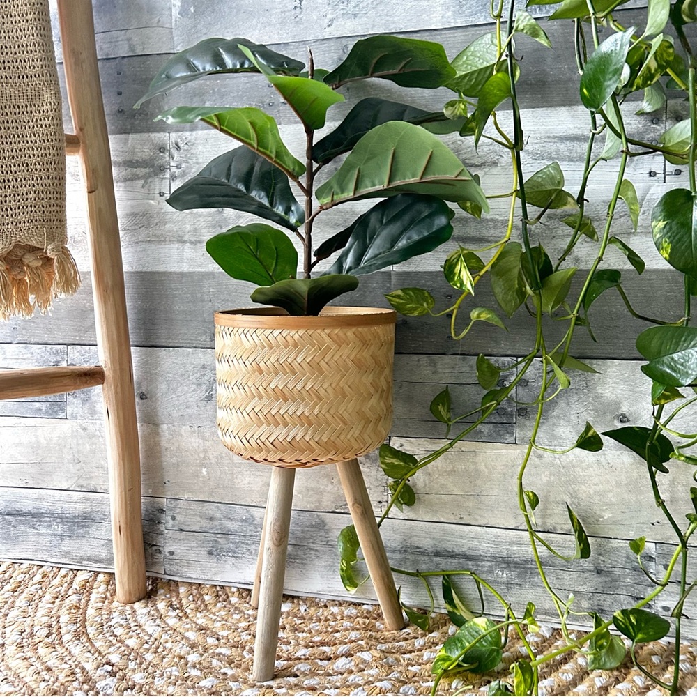 🌴Elegant Natural Woven Planter and Stand | Small